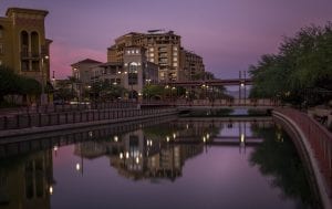 Pink sunset in Scottsdale, Arizona over the canal