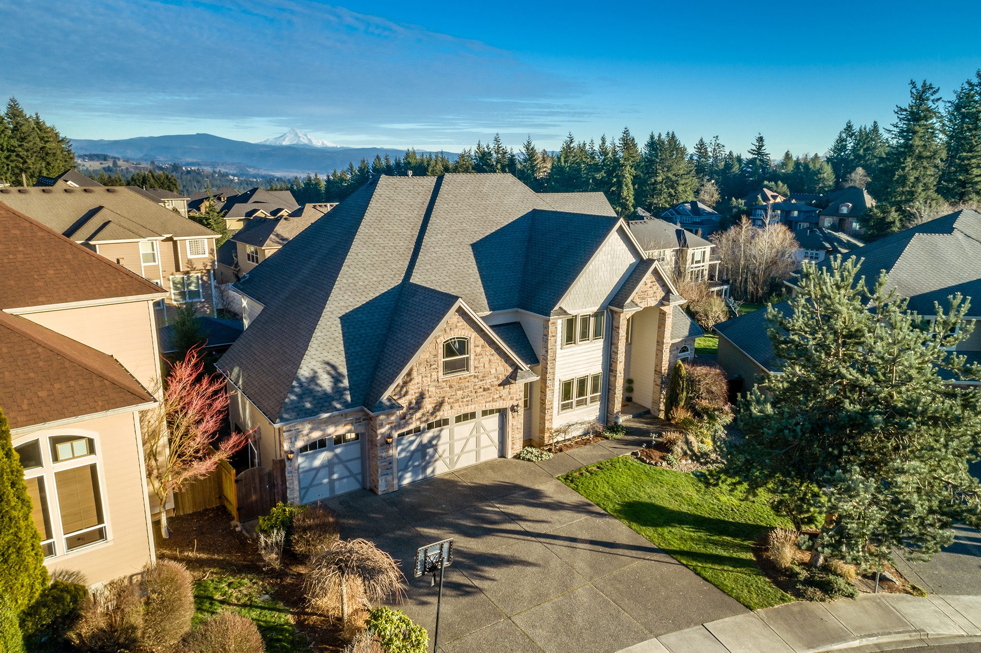 Luxury home in the Pacific Northwest photographed with a drone a